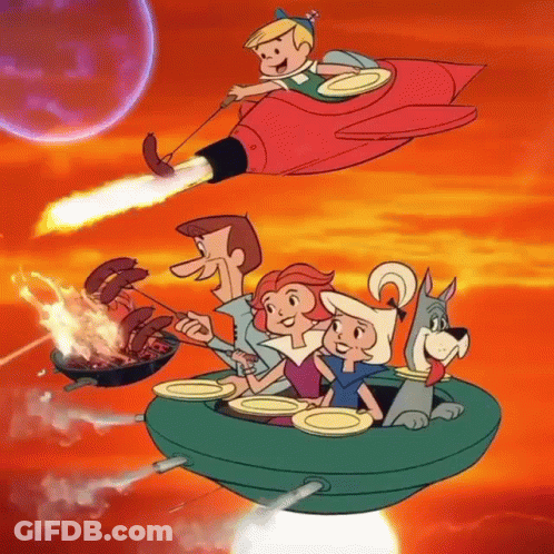 Cartoon Family Flying With Rocket GIF