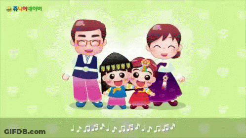 Cartoon Family Standing With Music Notes GIF