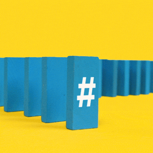Cartoon Finger Topples Domino Hashtag Reveal GIF