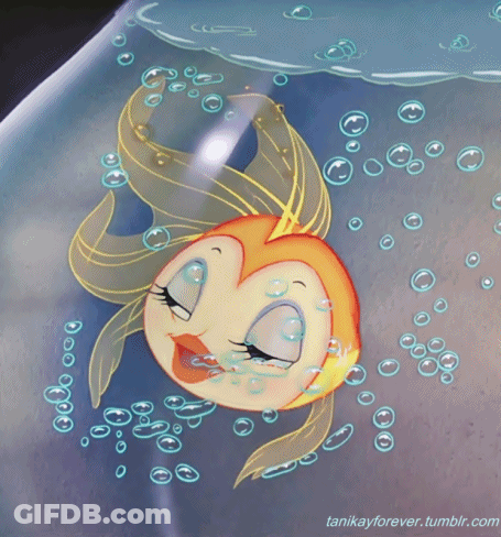 Cartoon Fish Swimming In Tank With Bubbles GIF