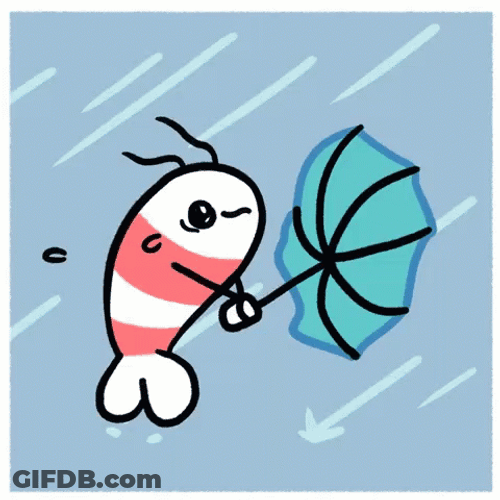 Cartoon Fish Umbrella Blown By Tropical Storm GIF