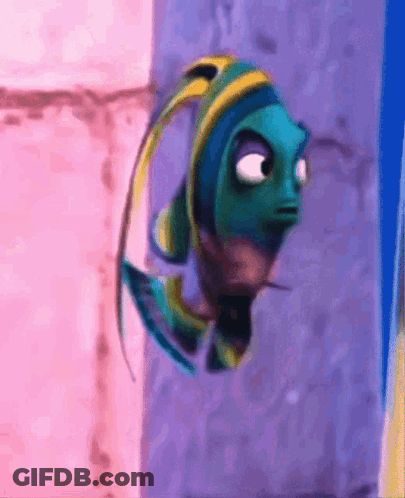 Cartoon Fish With Big Eyes Looking Out Window GIF