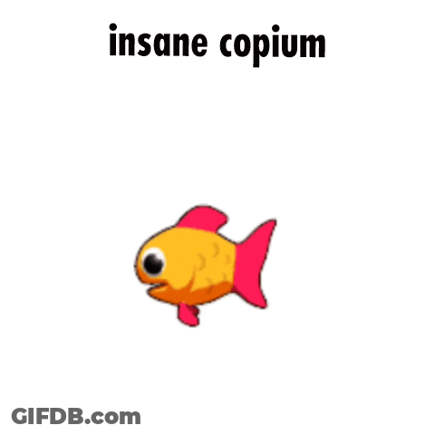 Cartoon Fish With Red Tail Saying Insane Copium GIF
