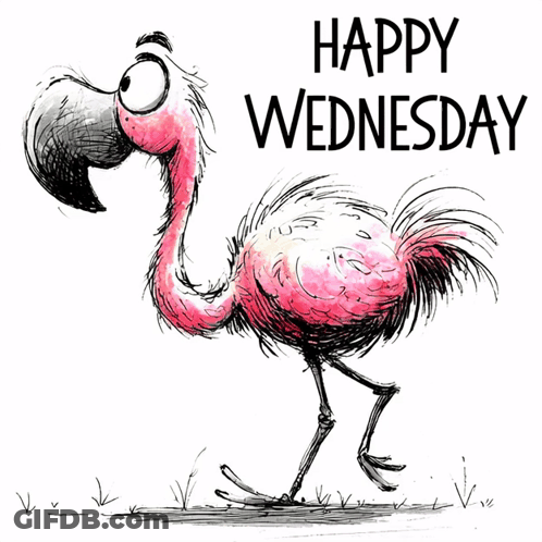 Cartoon Flamingo Saying Happy Wednesday GIF