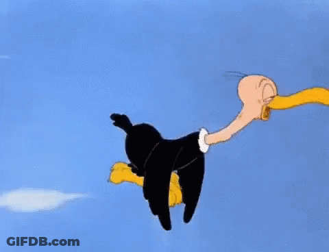 Cartoon Flying With Ostrich Head In Mouth GIF