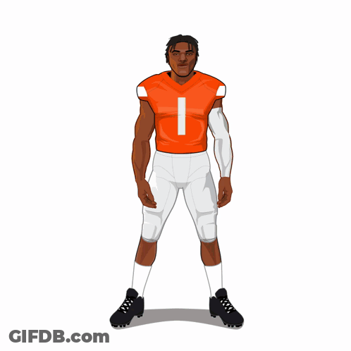Cartoon Football Player In Orange Jersey Number 1 GIF