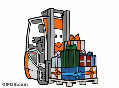 Cartoon Forklift Carrying Gifts GIF