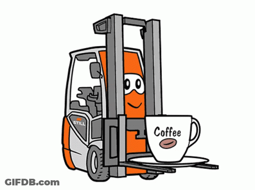 Cartoon Forklift Holding Coffee GIF