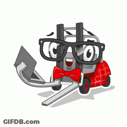 Cartoon Forklift Wearing Glasses And Red Bow Tie GIF