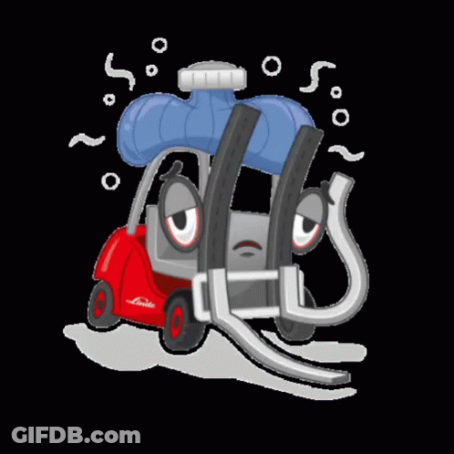 Cartoon Forklift With Blue Ice Pack On Head GIF