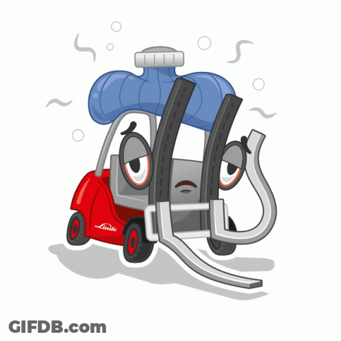 Cartoon Forklift With Blue Ice Pack On Head GIF