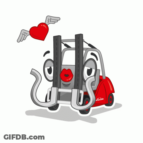 Cartoon Forklift With Red Lips And Heart GIF
