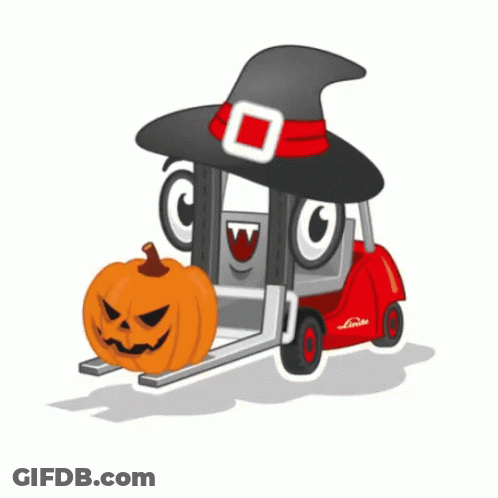 Cartoon Forklift With Witch Hat And Pumpkin GIF