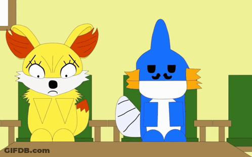 Cartoon Fox And Blue Fish With Letter I GIF
