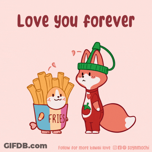 Cartoon Fox And Fries Saying Love You Forever GIF