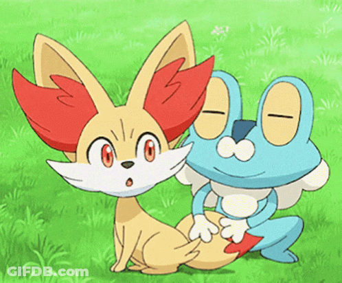 Cartoon Fox And Frog Sitting In Grass GIF