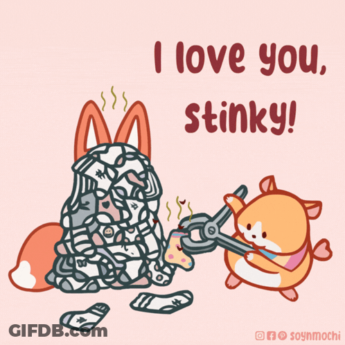 Cartoon Fox Holding Scissors Says I Love You Stinky GIF