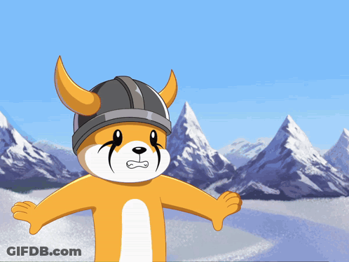 Cartoon Fox In Horned Helmet Holding Green Blob GIF