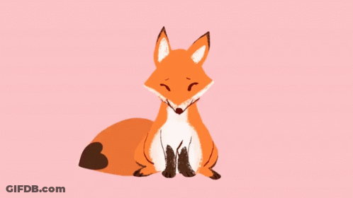 Cartoon Fox Sitting With Eyes Closed On Pink Background GIF