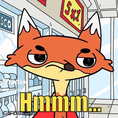 Cartoon Fox Standing In Front Of Store Saying SX1 GIF