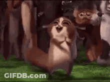 Cartoon Fox Standing In Grass With Animals GIF