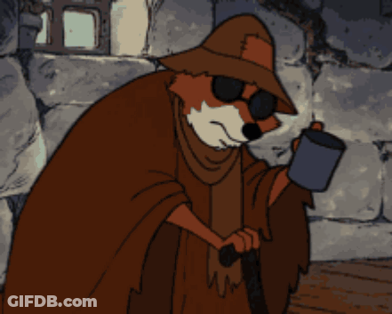 Cartoon Fox Wearing Hat And Sunglasses Holding Mug GIF