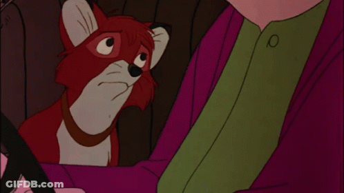 Cartoon Fox With Collar Beside Man GIF