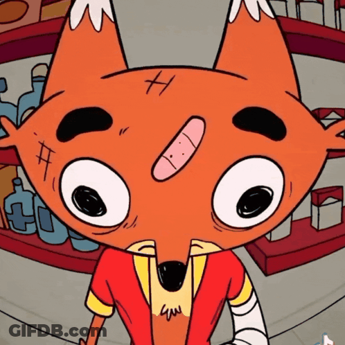 Cartoon Fox With Forehead Bandage GIF