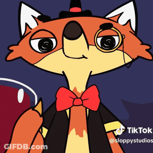 Cartoon Fox With Glasses And Red Bow Tie GIF