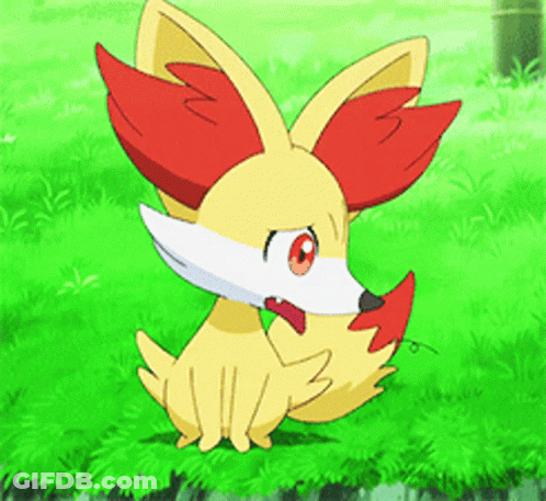 Cartoon Fox With Red Ears Sitting On Green Field GIF
