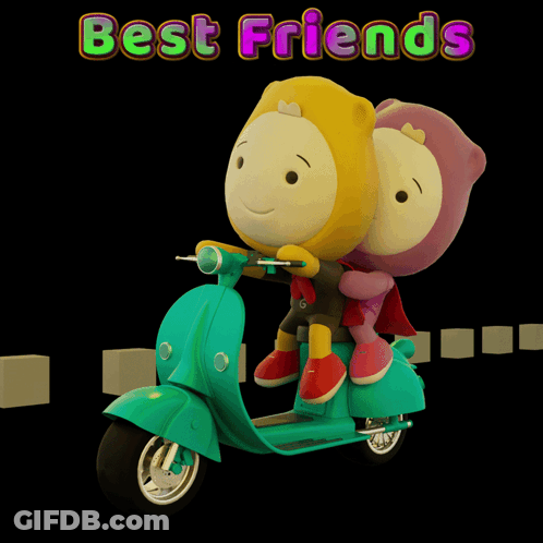 Cartoon Friends Riding Scooter GIF