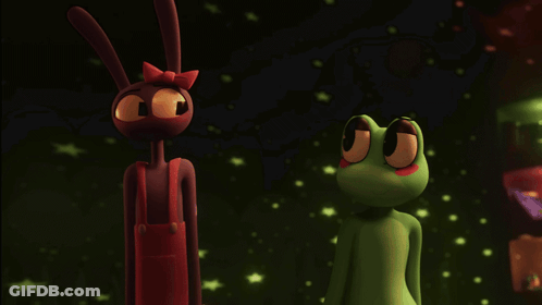 Cartoon Frog And Rabbit Standing Together GIF