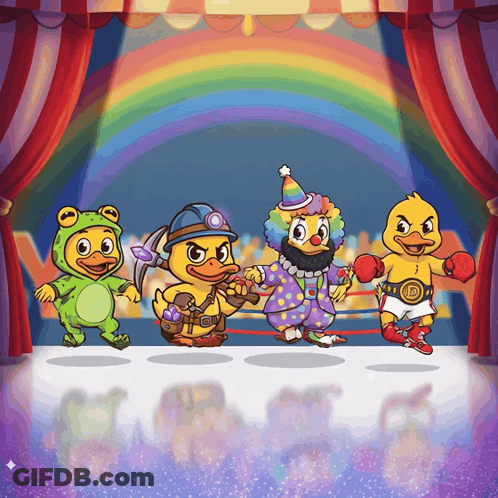 Cartoon Frog Clown And Boxing Duck GIF