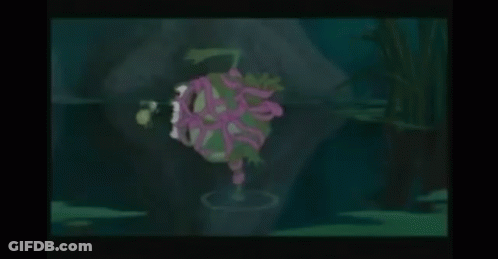 Cartoon Frog Eating Purple Flower Plant GIF