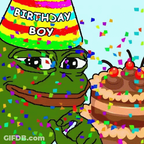Cartoon Frog Holding Birthday Cake GIF