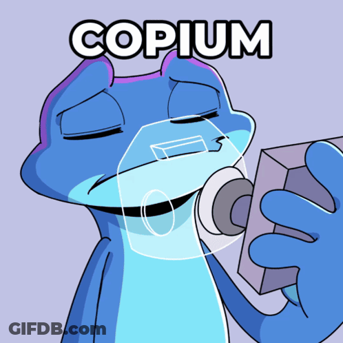Cartoon Frog Holding Box Saying Copium GIF