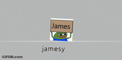 Cartoon Frog Holding Sign Saying Jamesy GIF