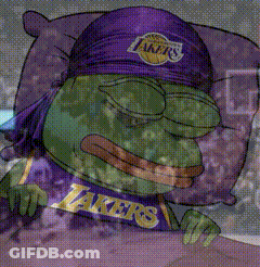 Cartoon Frog In Lakers Hat Laying In Bed GIF