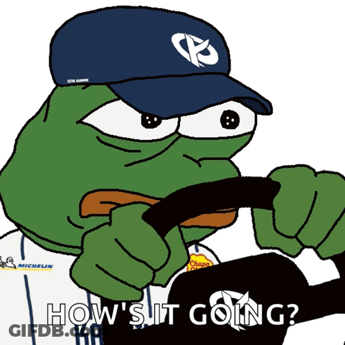 Cartoon Frog In Michelin Hat Holding Baseball Bat GIF