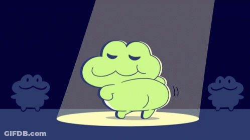 Cartoon Frog In Spotlight With Two Other Frogs GIF