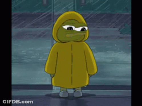 Cartoon Frog In Yellow Raincoat In Rain GIF