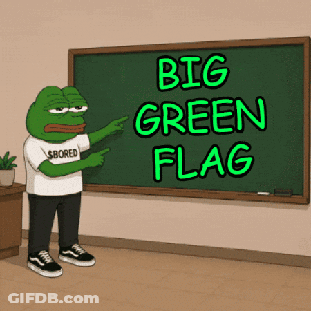 Cartoon Frog Pointing At Green Board Saying Big Green Flag GIF