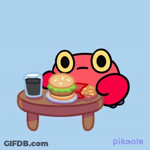 Cartoon Frog Sitting At Table With Hamburger And Cola GIF