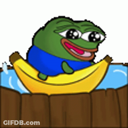 Cartoon Frog Sitting On Banana In Wooden Tub GIF