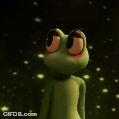 Cartoon Frog With Big Eyes And Pink Cheek In The Dark GIF