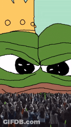 Cartoon Frog With Crowd Behind GIF