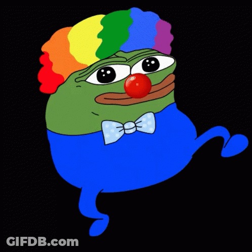 Cartoon Frog With Red Nose And Rainbow Hair GIF
