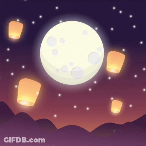 Cartoon Full Moon And Lanterns GIF