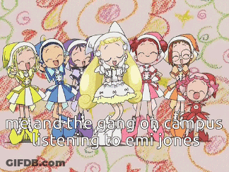 Cartoon Gang On Campus Listening To Emi Jones GIF