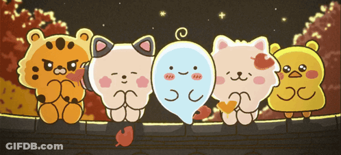 Cartoon Ghost And Cat Group GIF